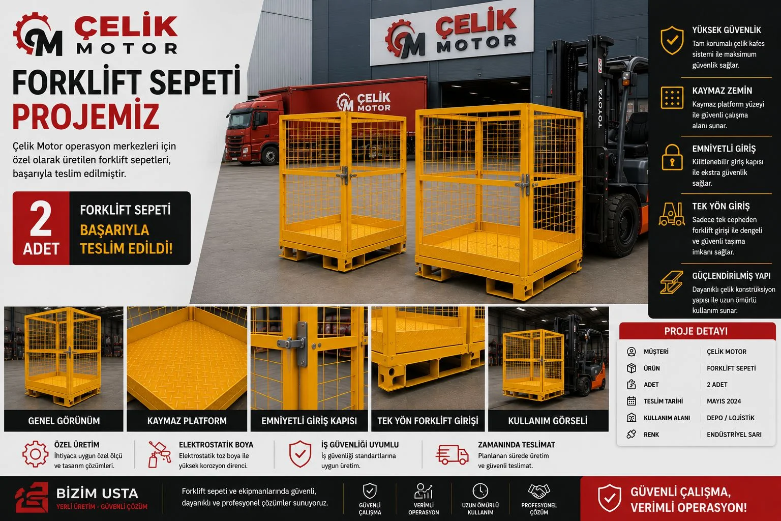 Çelik Motor Forklift Sepeti Projemiz