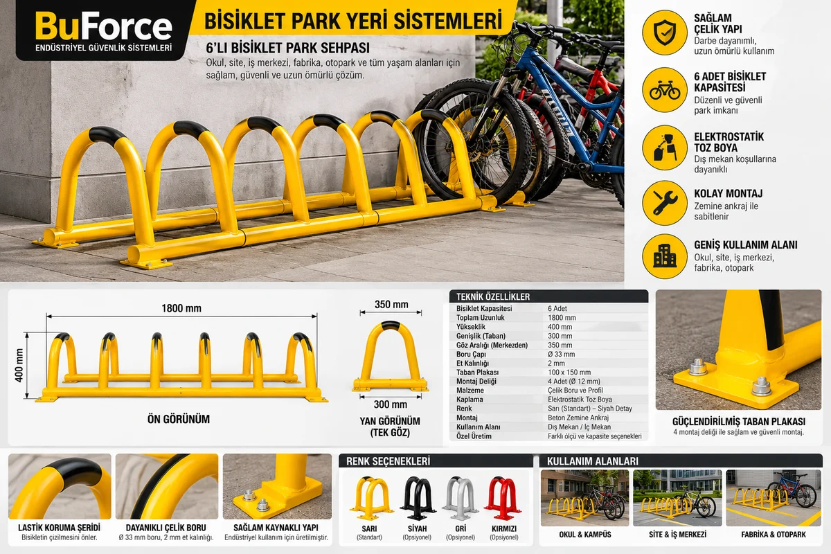 BuForce 6'lı Bisiklet Park Yeri – Metal Bisiklet Park Sehpası 180 cm