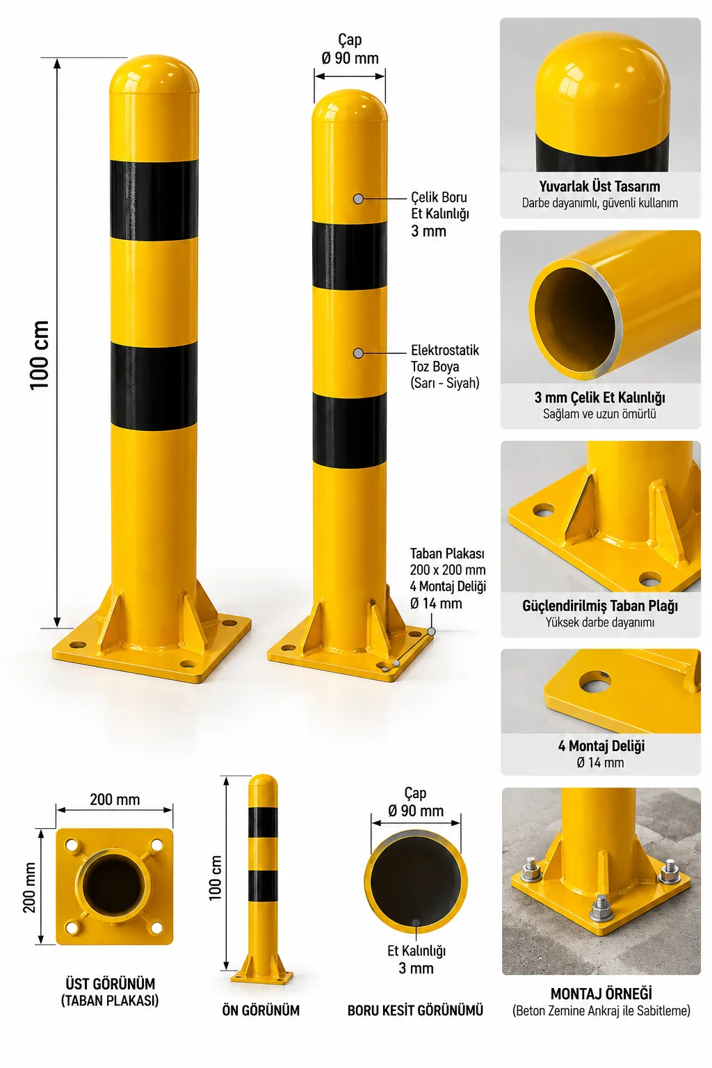 BuForce Ağır Hizmet Tipi Çelik Koruma Dubası – Ø90 mm 100 cm