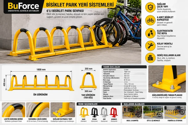 BuForce 6'lı Bisiklet Park Yeri – Metal Bisiklet Park Sehpası 180 cm