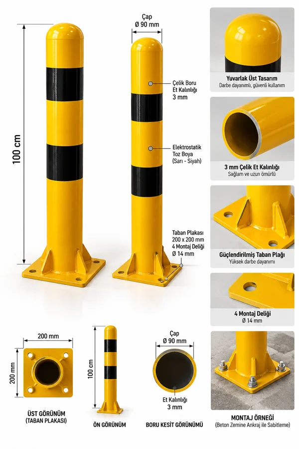 BuForce Ağır Hizmet Tipi Çelik Koruma Dubası – Ø90 mm 100 cm