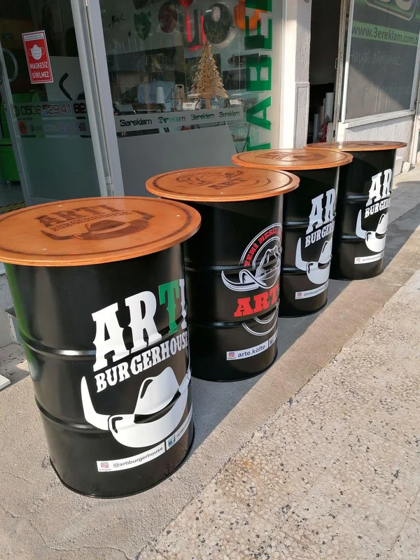 USTA BARREL PRO Ahşap Tablalı Varil Masa (Marka Baskılı)